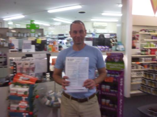 2018- Wayne presenting staff with W-BAD pamplets at the local chemist in Taranaki, NZ